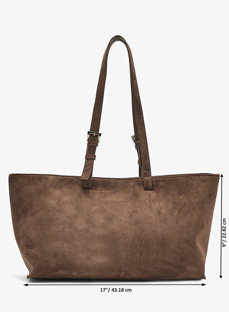 ELLA Suede East-To-West Tote Bag With Buckle - Image 5